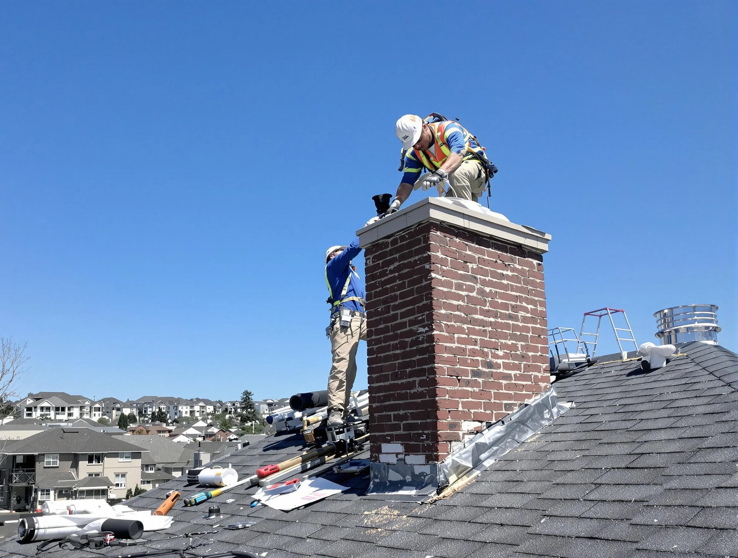 Maplewood Chimney Sweep repairing a chimney crown in Maplewood, NJ