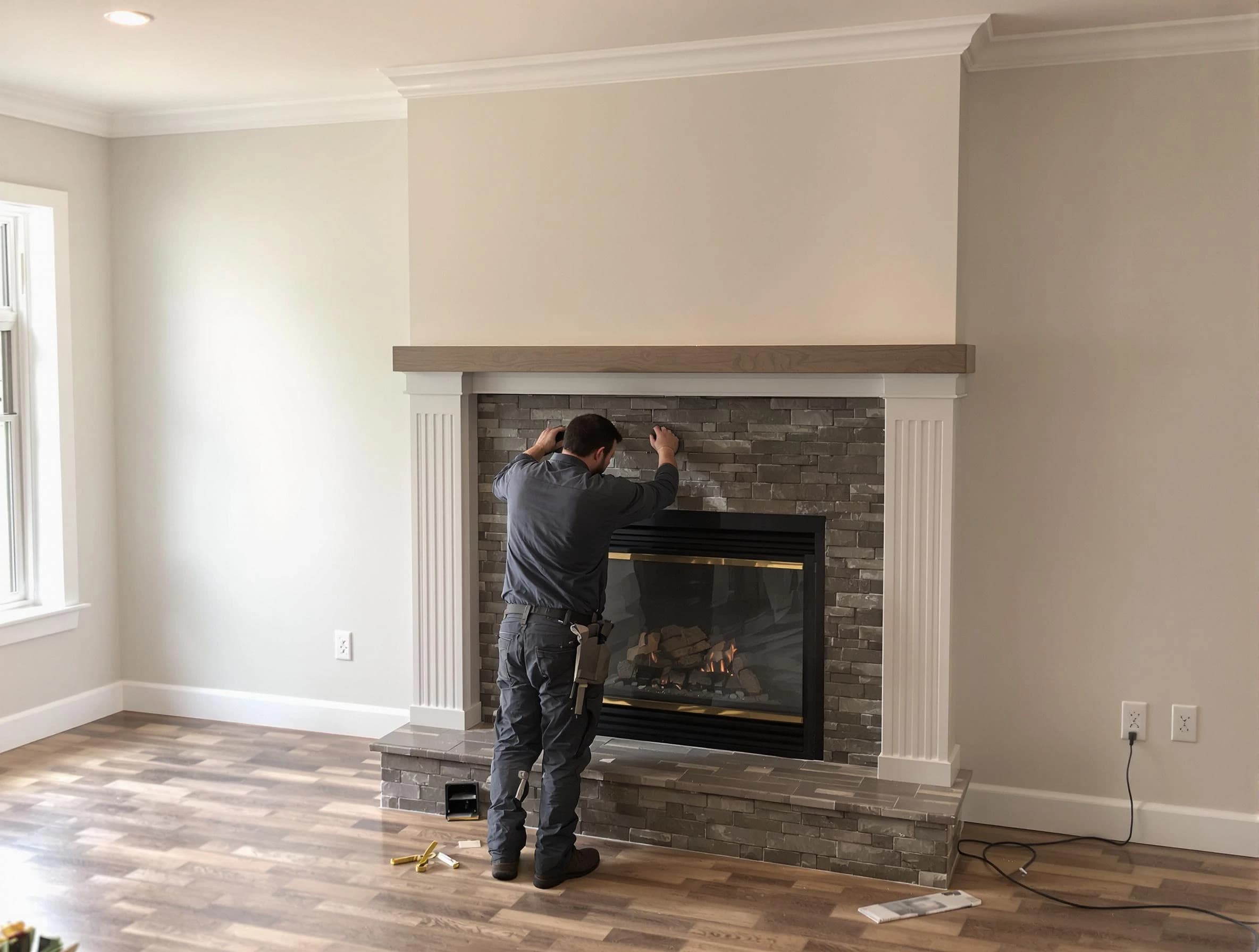 Maplewood Chimney Sweep finishing a custom fireplace install in Maplewood, NJ