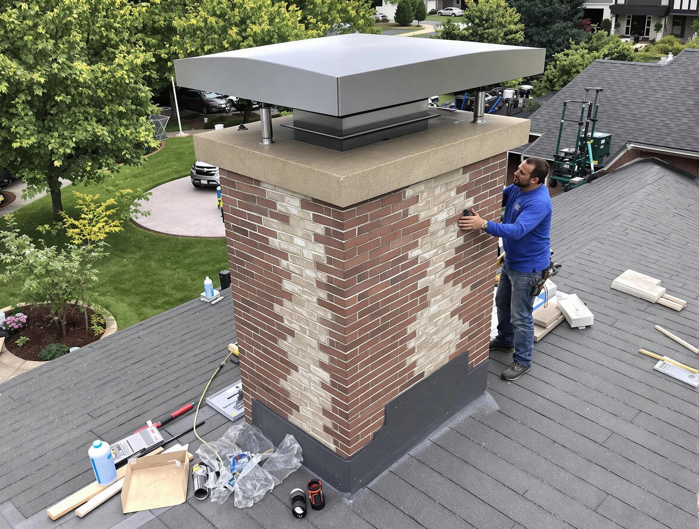 Maplewood Chimney Sweep team working on a custom chimney remodel in Maplewood, NJ
