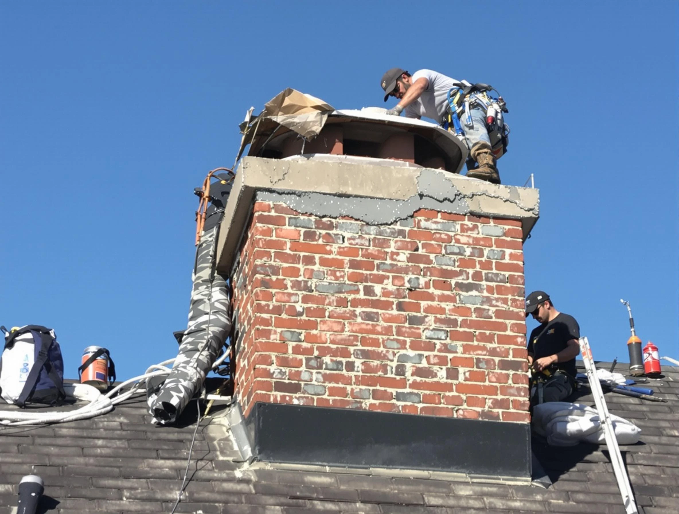 Maplewood Chimney Sweep installing a custom chimney crown in Maplewood, NJ