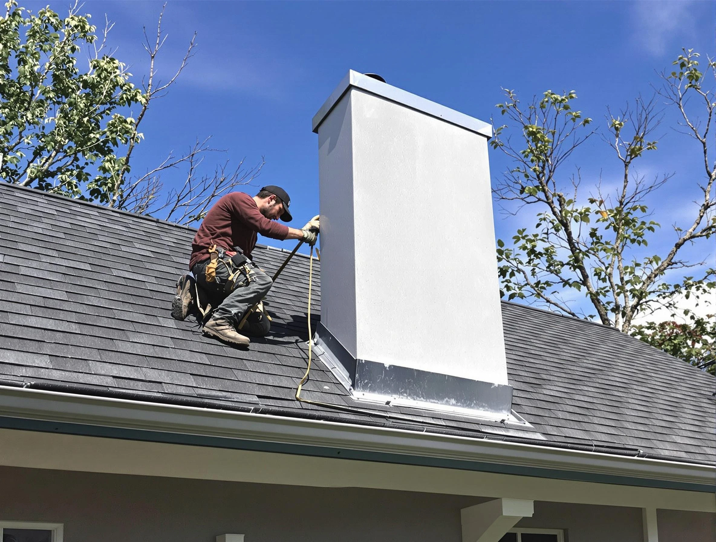 Maplewood Chimney Sweep team member finishing chimney construction in Maplewood, NJ