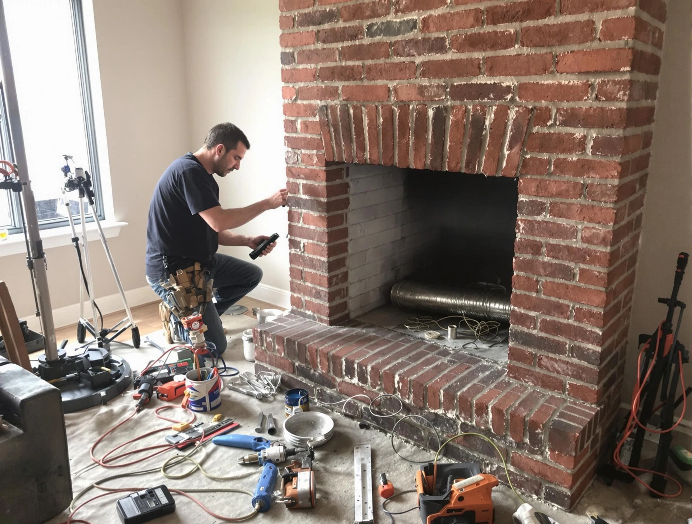 Maplewood Chimney Sweep specialist finalizing chimney liner service in Maplewood, NJ